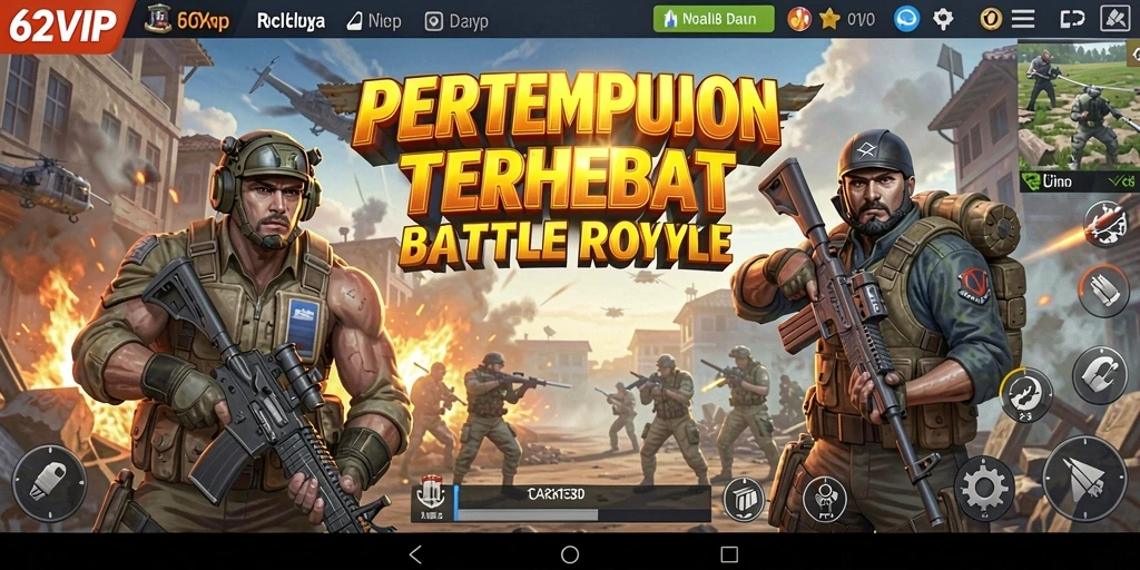 Gambar menampilkan pertarungan seru dalam 62VIP Battle Royale.
