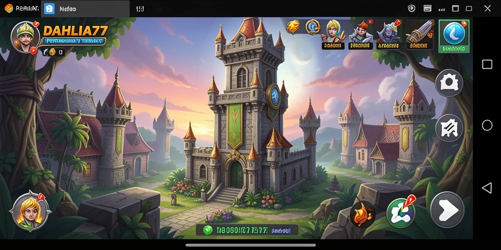Screenshot DAHLIA77 menampilkan aksi menara mempertahankan diri dari serangan musuh.