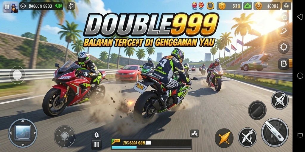 Screenshot gameplay menampilkan balapan motor yang seru dan mendebarkan.