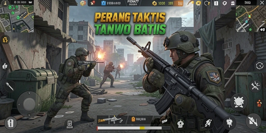 Screenshot yang menunjukkan aksi mendebarkan dari gameplay FPS.