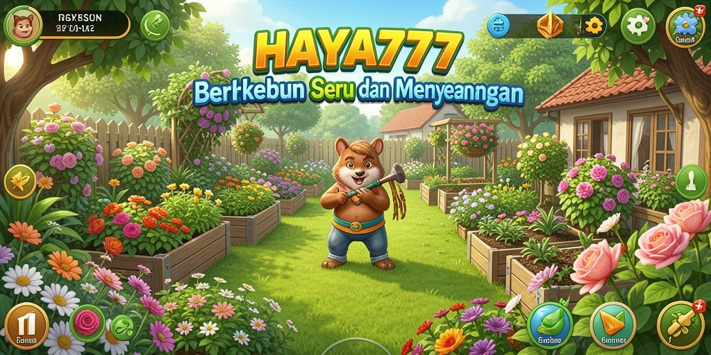 Tampilan gameplay HAYA777 dengan kebun yang indah dan beragam tanaman.