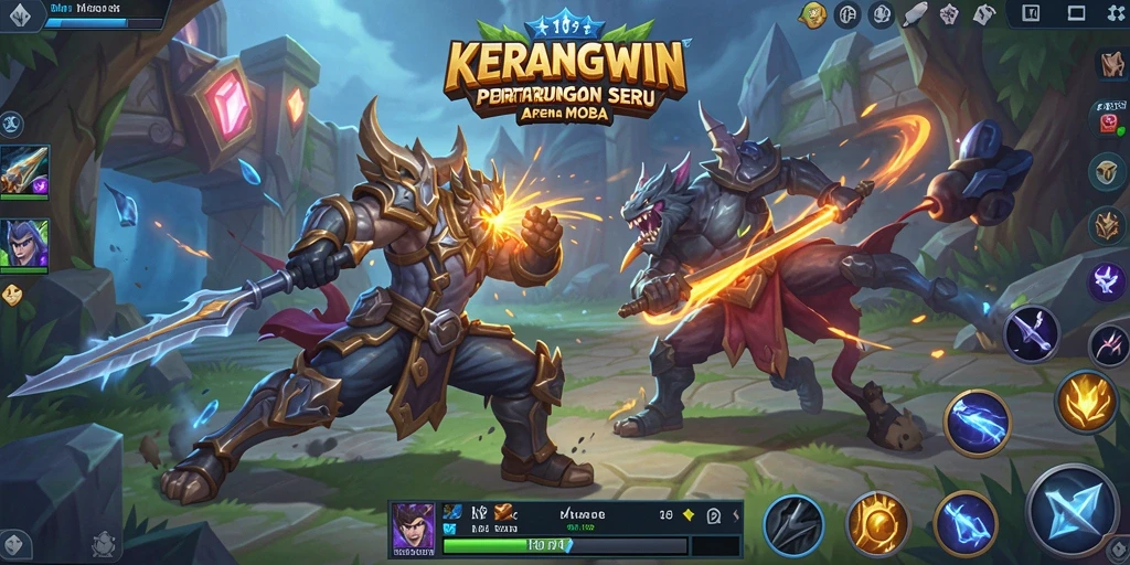Screenshot gameplay KERANGWIN dengan aksi seru di arena MOBA.