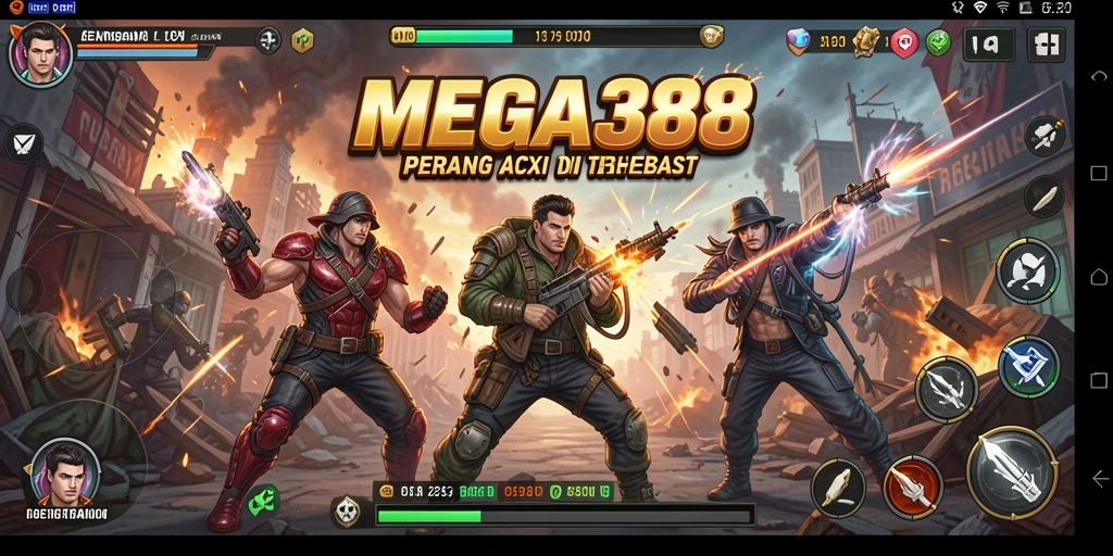 Screenshot MEGA388 menampilkan aksi pertempuran yang intens dan mendebarkan.