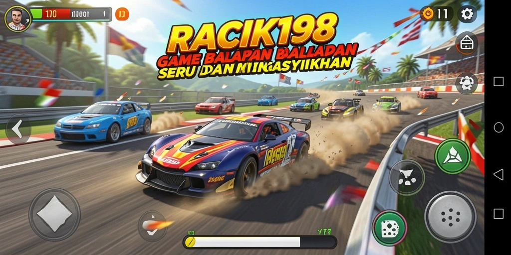 Tangkapan layar gameplay <strong>RACIK198</strong> yang menunjukkan aksi balapan yang mendebarkan.