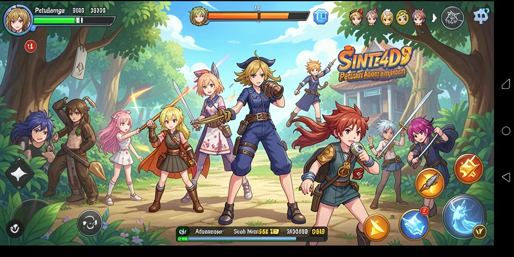 Screenshot gameplay SINTE4D yang menampilkan pertarungan seru dan karakter menarik.