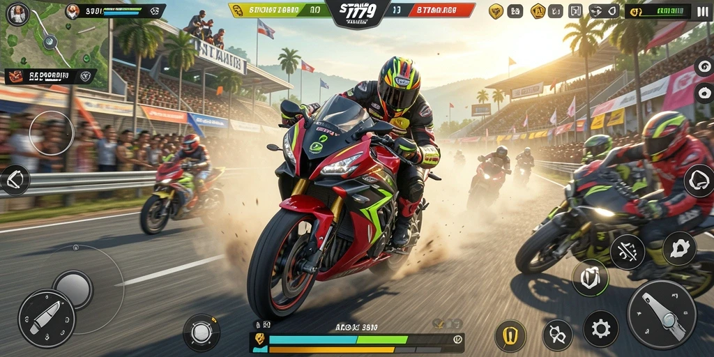 Tampilan gameplay seru dalam balapan motor STAKE779.