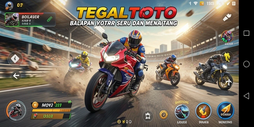 Screenshot gameplay TEGALTOTO menampilkan aksi balapan motor yang menegangkan.