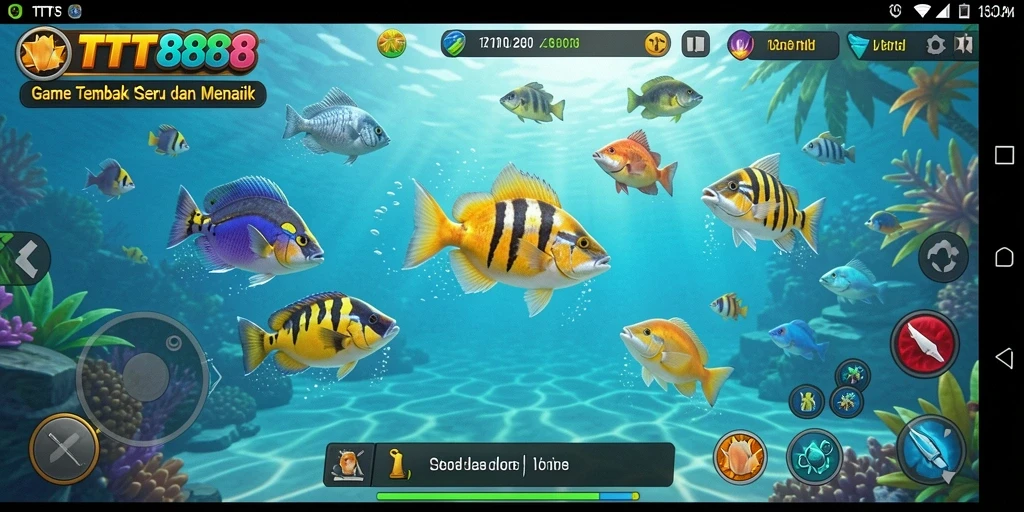 Gameplay Tembak Ikan yang penuh aksi dan warna.